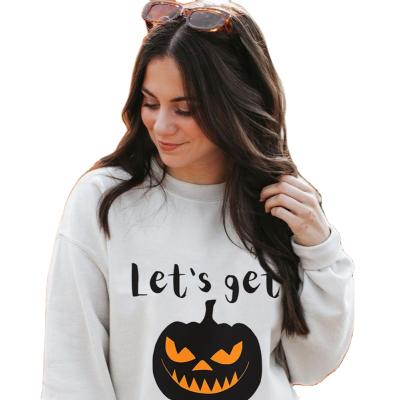 China Halloween Anti-Pilling Pumpkin Print Slogan Graphic Sweatshirt Crewneck Pullover for sale