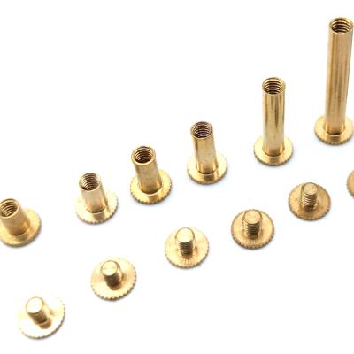 China Flat Brass Male And Female Copper Rivet Screws For Leather M5 Slotted Knurled Post Screws Male And Female Screws for sale