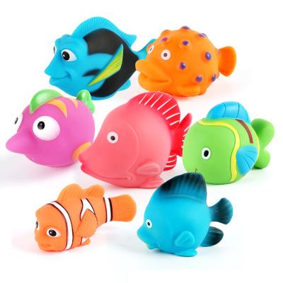 China Floating Water Shower Toys Baby Shower Toys Water Spray Net Fish Border Fishing,Shark Fishing Kids Water Animal Kneading Floating Toys for sale