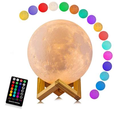 China 16 Colors LED Night Light 3D Print Modern Moon Light with Stand and Remote/Touch Control Moon Lamp for Kids Gift for Women for sale