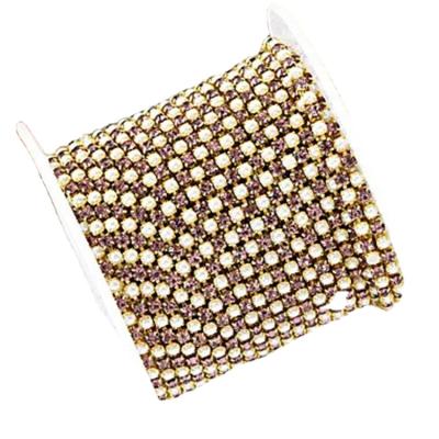 China Fashion Rhinestone Crystal Stone Ribbon Diamante Cup Pearl Rhinestone Chain For Decoration Dresses for sale