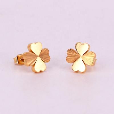 China TRENDY 2022 fashion IP gold lucky clover stainless steel stud earrings for sale