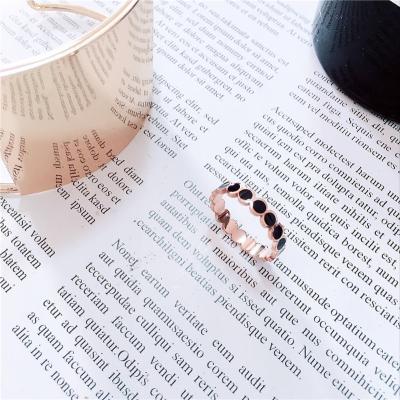 China High Quallity fashion stainless steel black enamel plated rose gold rings jewelry for womens for sale