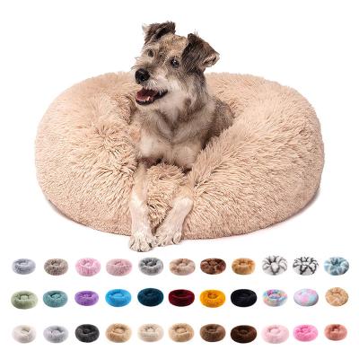 China Amazon Sustainable TOP SALE! Super Warm High Quality Plush Pet Bed Soft Plush Dog Bed PV Round Dog Cat Cushion Bed for sale