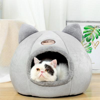 China Amazon Cat Ear Warmer Shape Hand Wash Luxury Soft Plus Velvet Keep Warm Pet Cat Bed Cat House for sale