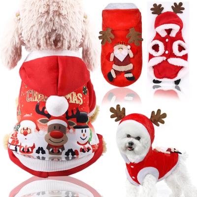 China Sustainable Pet Winter Clothes Elk Santa Christmas Dog Apparel Jumpsuits Clothes Quadruped Hoodie for sale