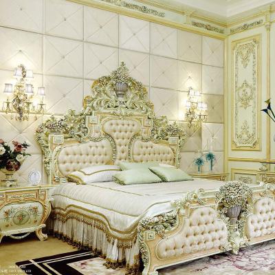 China Bedroom Furniture Design Wooden European Style Antique soft bed home furniture set double queen king size fabric bed for sale