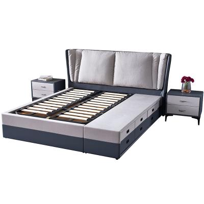 China modern bedroom Furniture Sets functional double fabric box bed storage bedside table dresser matress home furniture for sale