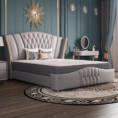 China China Manufacturer double/ king/queen size metal luxury bed steel modern Style high quality bedroom furniture leather bed for sale