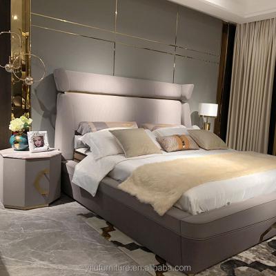 China New arrival bedroom furniture sets modern luxury King queen size bed bedside table high quality double leather beds for sale