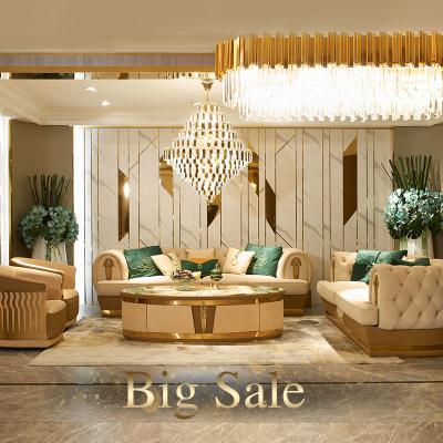 China Living room 1+1+2+3 sofa set modern home furniture marble coffee table sectional leather villa sofas luxury chesterfield sofas for sale