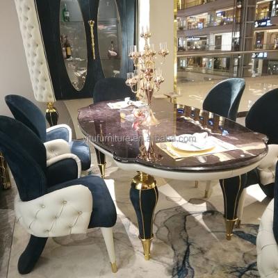 China Postmodern luxury home furniture dining room tables marble top design high quality dinner leather top level dinning tables for sale