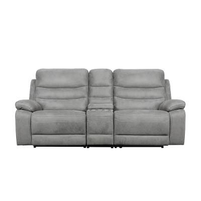 China Modern Luxury Extendable Gray Fabric Manual Recliner Sofa Set with Cup Stand and Console with Drinks Cup for sale