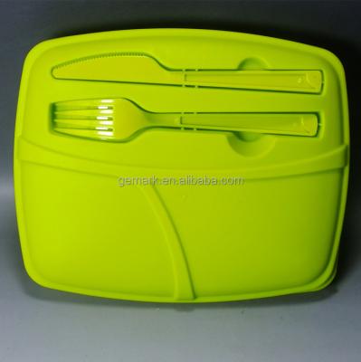 China 3 BPA Free Lunch Box Microwavable Divided Plastic Salad Bowl With Fork And Knife for sale