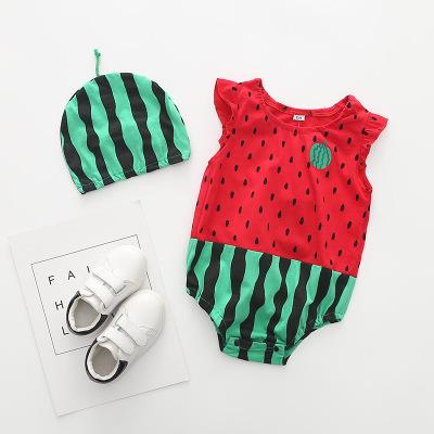 China Universal Wholesale Summer Overalls Vest Fruit Pattern Soft Cotton Baby Sleeveless Jumpsuit for sale