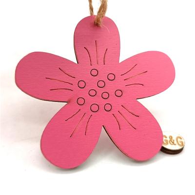 China 2021 Europe Factory Custom Pink Wooden Easter Wood Crafts Easter Wooden Pendant Gifts for sale