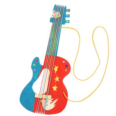 China New Arrival Homemade Wooden Guitar Kids Plays Guitar Empty Guitar Kits Diy Decoration for sale