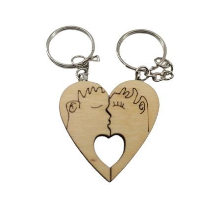 China Customized Shape Wedding Gift Small Wood Carving Custom Key Chain Key Rings for sale