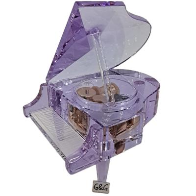 China Make Music Gift Wholesale Crystal Craft Music Box Purple Piano Shape Musical Gift Box for sale