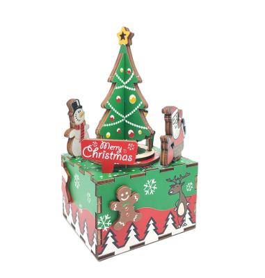 China Christmas Wooden Music Box DIY Toy Carousel Wooden Music Box for sale