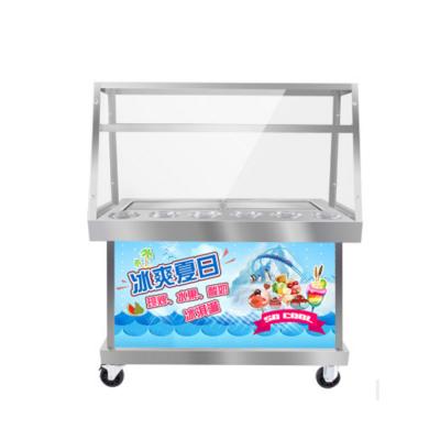 China Thai Snacks Factory Hot Sale Ice Cream Roll Machine With Double Square Pan Six Buckets for sale