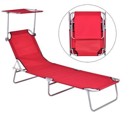 China Garden Set Beach Lounger Folding Back Bed Seat With Sunshade Red for sale