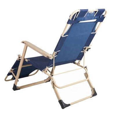 China Hotsales 300lbs Wooden Armrest Tube Folding Beach Chair Lounger Steel Beach Chair for sale