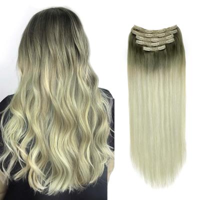 China Tangle Free Lace Clip Ins Hair Cuticle 100% Remy Human Hair Extension Natural Lace Clip In Hair Extension Blonde For White Woman for sale