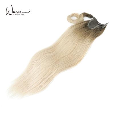 China Tangle PU Free Instant Ponytail Velcro Straight Ponytails Extension Ombre Blonde Color for sale