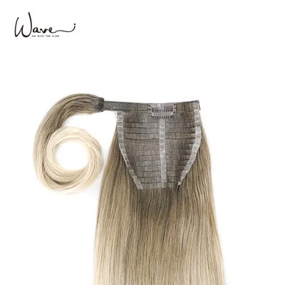 China Tangle Free Patented Straight Blonde Pu Ponytail Ombre Color Long Ponytails Extension for sale