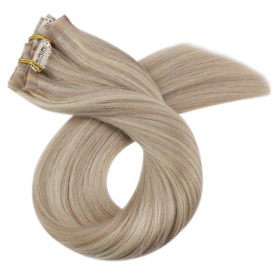 China Cuticle Aligned.No Gray Double Pu Clip In Remy Human Hair Extension Set Natural Hair Clip In Hair Extensions for sale