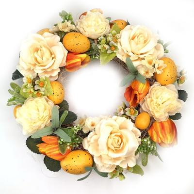 China Wholesale Price High Quality Hotel Eco-friendly Yellow Rose Egg Easter Wreath Home Decoration for sale