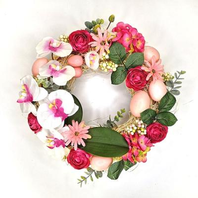 China Eco-friendly Latest Design Home Office Stores Hotel Decoration Red Easter Flowers Eggs Wreath for sale