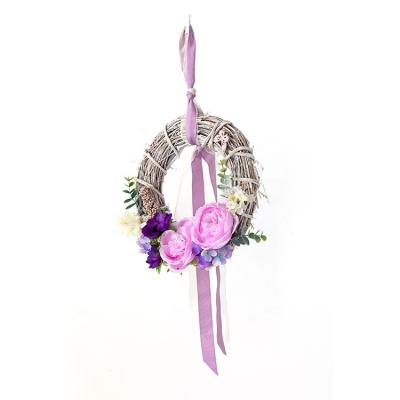 China Beautiful Artificial Purple Peony Rose Flowers Wreath Eco-friendly Daily Door Window Decoration for sale