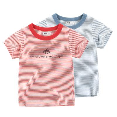 China Breathable Kids Print Clothing Kids Cotton Tops Spring Summer Baby Boy Girls Short Sleeve T-Shirts Cartoon Striped Tops Tees for sale