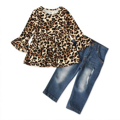 China New casual spring children fashion girls clothing set 2 piece dress pants suits for girls clothes leopard children clothing outfit for sale