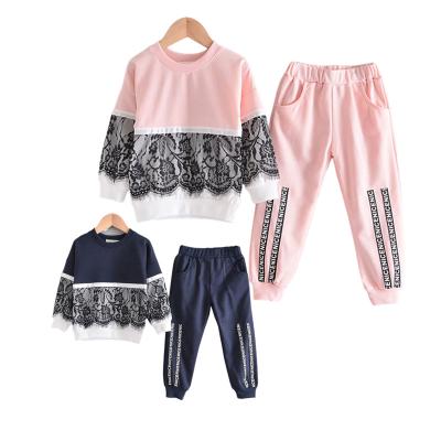 China Children casual lace to lace cotton quilted clothes kids sweater casual clothes set panties suit little girl outfit for sale