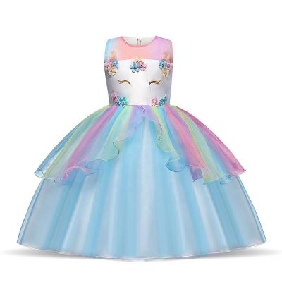 China Flower Kids Dress Rainbow Summer Dress For Girls Unicorn Princess Fancy Dress Kids Birthday Fancy Dress for sale