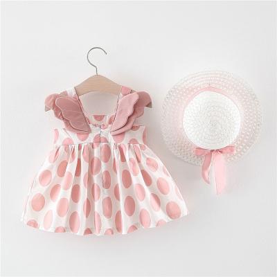 China 2021 Summer Breathable Dots Wings Casual Sleeveless Backless Dresses with Hat for Babies for sale