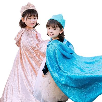 China Children's Christmas Wear Luxury Pageant Dress Princess Sparkly Hooded Cloak Blue Girl Autumn Winter Short Cloak Kids Accessories for sale