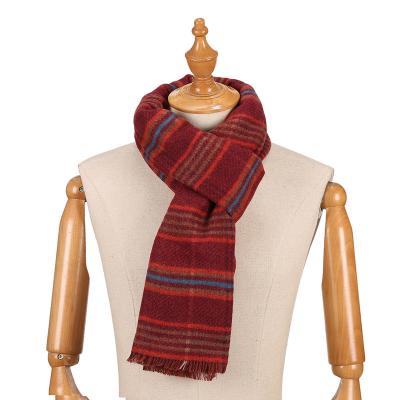 China Soft Smooth Feeling Zhonghe Handmade Acrylic Checked Burgundy Brown Plaid Designer Scarf Men for sale