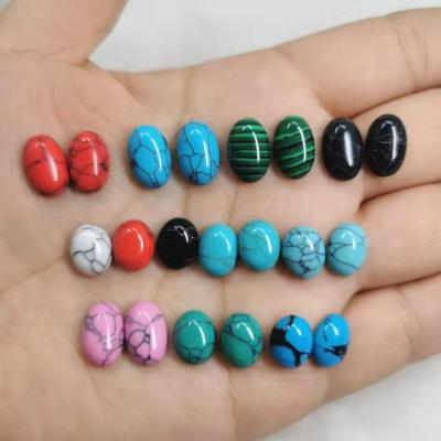 China None Half Blue Oval Stone Black Line/Green Turquoise 6x8 8x10 8x12mm Flat Back Cabochons, 3D Nail Art, For DIY Jewelry Findings for sale