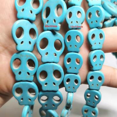 China Stone 15mm22mm Skull Flat Stone White Cut Blue Turquoise Beads For DIY Jewelry Making for sale