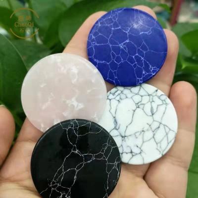 China Flat round stone 20mm30mm Natural powder crystal white turquoise malachite double plane wafer, flat round stone for furniture copper accessories for sale