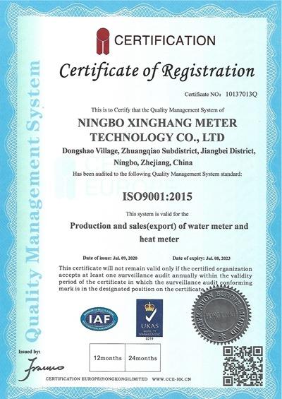 ISO9001 - Ningbo Xinghang Meter Technology Co., Ltd.