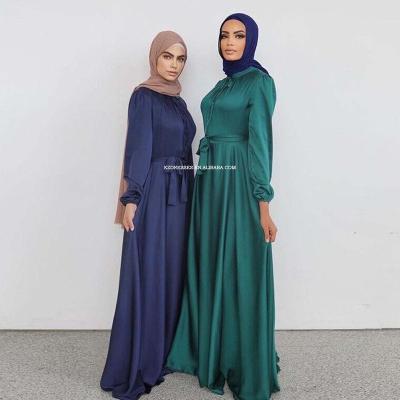 China Custom Women Silk Kaftan Muslim Hijab Satin Dress Dubai Party Long Dress Abaya Turkey Dress Jilbab for sale