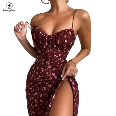 China Custom Made Anti-Static Sexy V-Neck Ladies Maxi Dress Bodycon Floral Print Elegante Casual Slit For Girls Dresses for sale