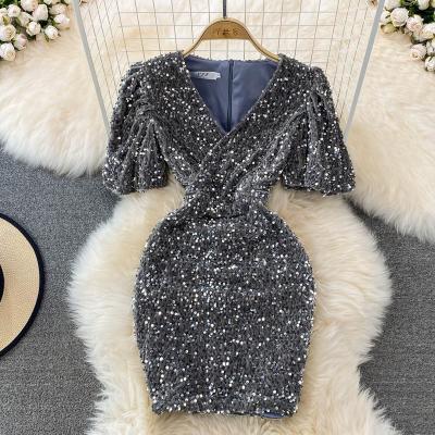 China OEM Manufacturer Starry Sequins Dress Breathable Package Hip Short Party Dress Even Mini Bodycon Dresses for sale