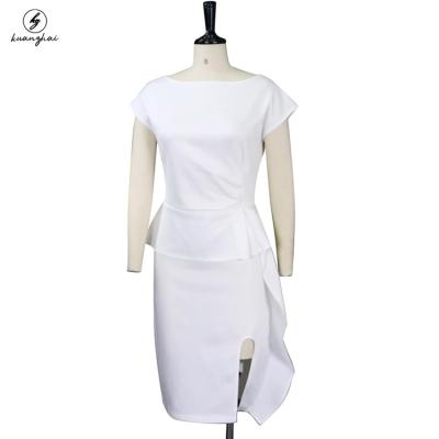 China Anti-Static Women Short Sleeves Elegant White Peplum Vestidos Bodycon Date Birthday Party Office Lady Dress Fashion Summer Dresses for sale