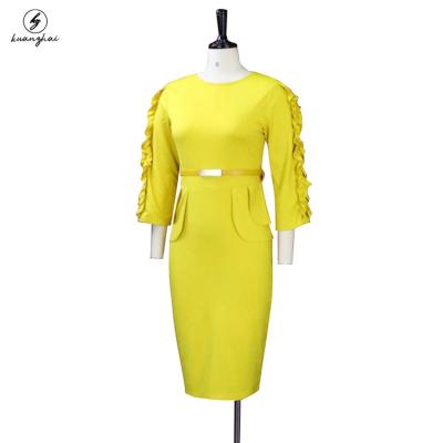 China New Autumn Ladies Round Neck Fashion Long Sleeve Ladies Solid Color Office Casual Elegant Dress Anti-static Formal Business Dress for sale